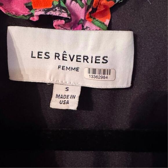 Les Rêveries Puff Sleeve 100% silk bright floral Wrap Top made in USA - Picture 5 of 8